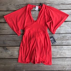 Express Tie Back Kimono Sleeve Vneck Romper